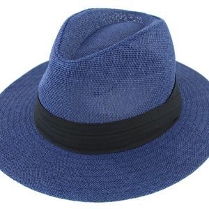 Women Summer Straw Panama Hat Fedora Sun Hat Navy
